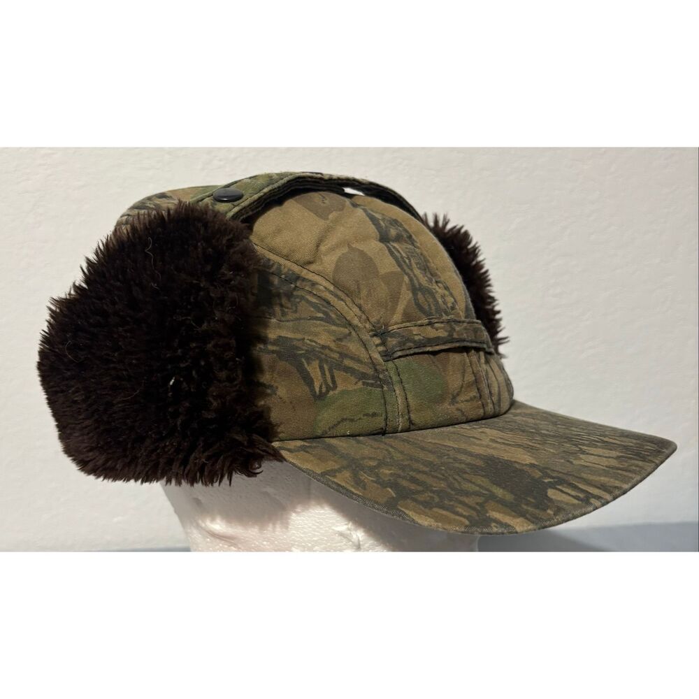 Vintage Winchester Dark Camo Faux Fur Trapper Hat With Ear Flaps